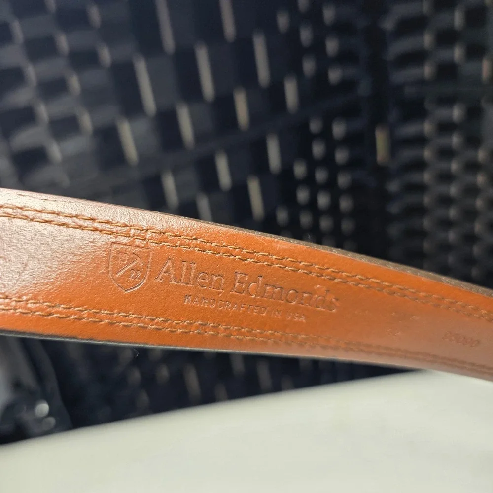 Allen Edmonds Mens Cognac Brown Leather Dress Belt Size 42 Handcrafted USA 95090